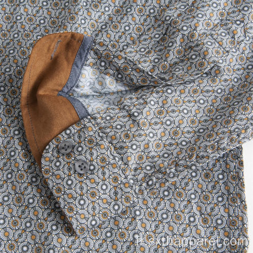 Chemise en coton à manches longues en satin imprimé pour hommes